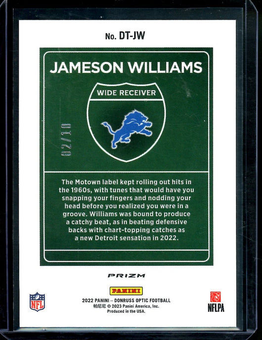 2022 Panini Optic Jameson Williams Rookie Downtown Gold /10 SSP Lions