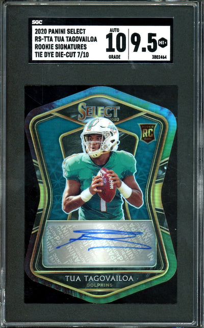 2020 Panini Select Tua Tagovailoa Rookie Auto Tie Dye Die-Cut /10 SGC 9.5/10 Dolphins