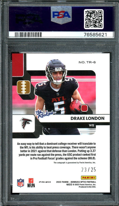 2022 Panini Optic Drake London Rookie The Rookies Auto Purple Stars /25 PSA 10 Falcons