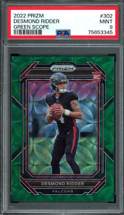 2022 Panini Prizm Desmond Ridder Rookie Green Scope /75 PSA 9 Falcons