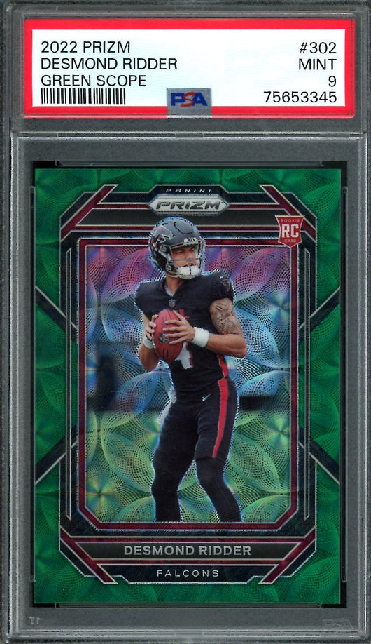 2022 Panini Prizm Desmond Ridder Rookie Green Scope /75 PSA 9 Falcons