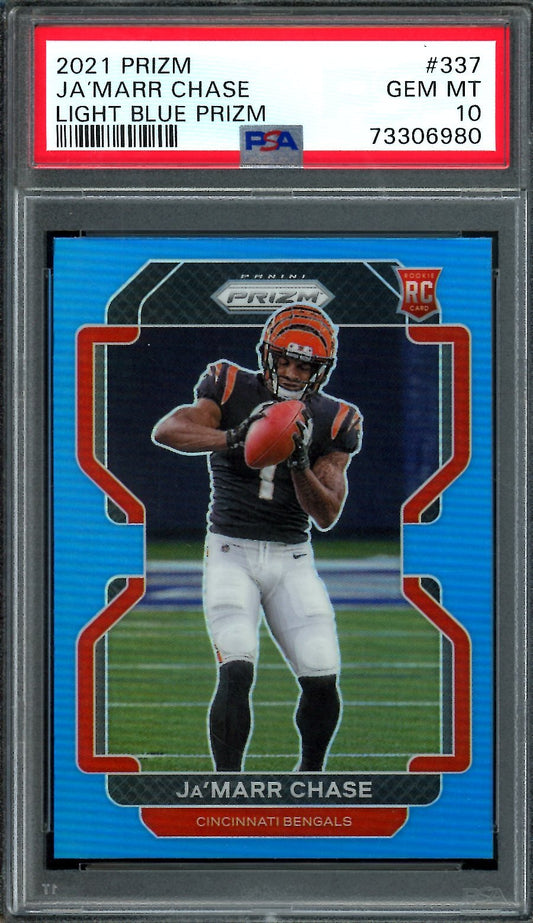 2021 Panini Prizm Ja'Marr Chase Rookie Light Blue PSA 10 Bengals