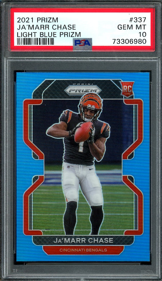 2021 Panini Prizm Ja'Marr Chase Rookie Light Blue PSA 10 Bengals
