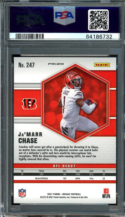 2021 Panini Mosaic Ja'Marr Chase Rookie NFL Debut White Sparkle PSA 10 Bengals