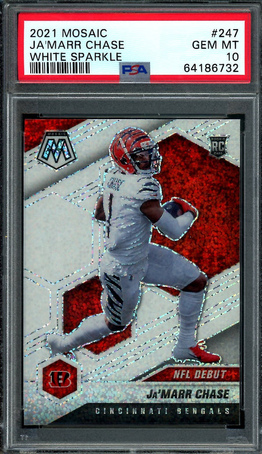 2021 Panini Mosaic Ja'Marr Chase Rookie NFL Debut White Sparkle PSA 10 Bengals