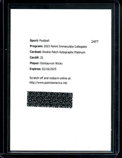 2023 Panini Immaculate Collgeiate Dontayvion Wicks Rookie RPA 1/1 Redemption Packers