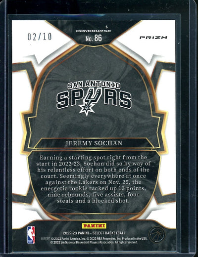2022-23 Panini Select Jeremy Sochan Rookie Gold Shock /10 Spurs