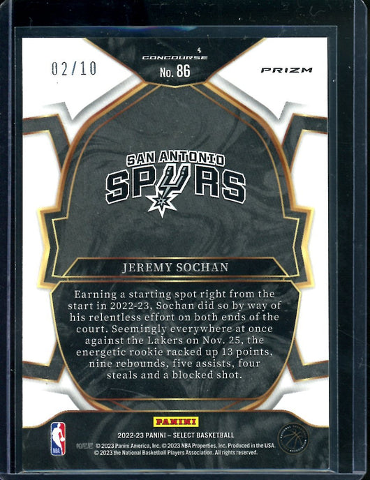 2022-23 Panini Select Jeremy Sochan Rookie Gold Shock /10 Spurs