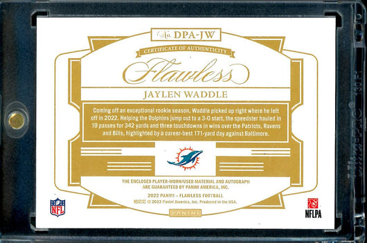 2022 Panini Flawless Jaylen Waddle Patch Auto Bronze /6 Dolphins