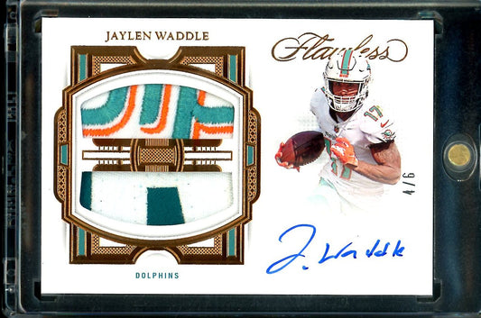 2022 Panini Flawless Jaylen Waddle Patch Auto Bronze /6 Dolphins