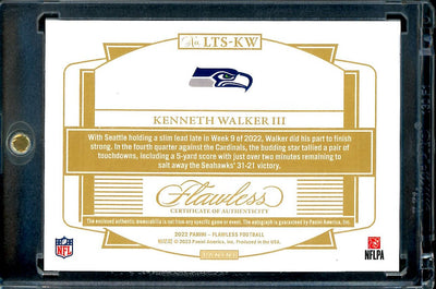2022 Panini Flawless Kenneth Walker III Rookie RPA Laundry Tag Auto /3 Seahawks