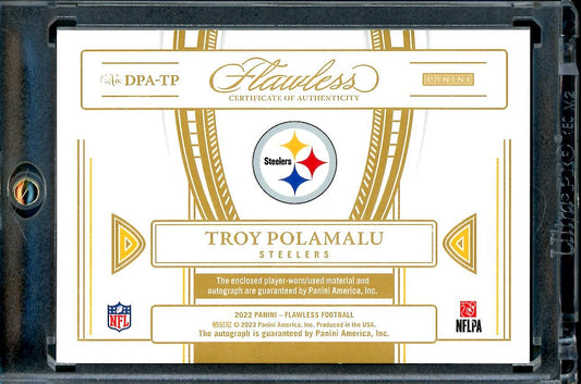 2022 Panini Flawless Troy Polamalu Distinguished Patch Auto Ruby /9 Steelers