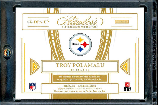 2022 Panini Flawless Troy Polamalu Distinguished Patch Auto Ruby /9 Steelers