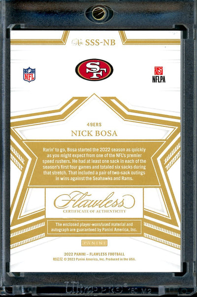 2022 Panini Flawless Nick Bosa Star Swatch Signatures Patch Auto Green /5 49ers