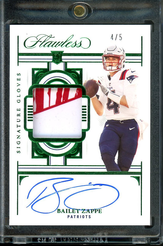 2022 Panini Flawless Bailey Zappe Rookie Auto Signatures Gloves RPA Green /5 Patriots