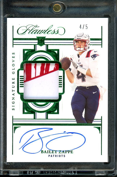 2022 Panini Flawless Bailey Zappe Rookie Auto Signatures Gloves RPA Green /5 Patriots