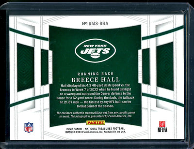 2022 Panini National Treasures Breece Hall Rookie RPA Gold /10 Jets