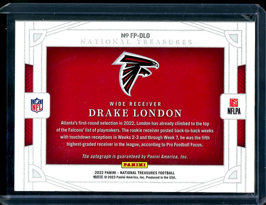2022 Panini National Treasures Drake London Rookie Field Pass Auto /5 Falcons