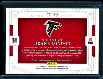 2022 Panini National Treasures Drake London Rookie Field Pass Auto /5 Falcons