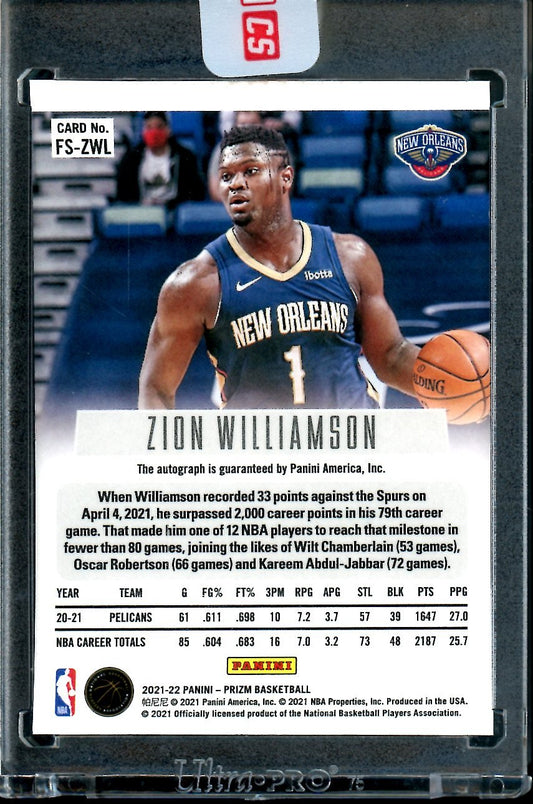 2021-22 Panini Prizm Zion Williamson Throwback Auto Pelicans