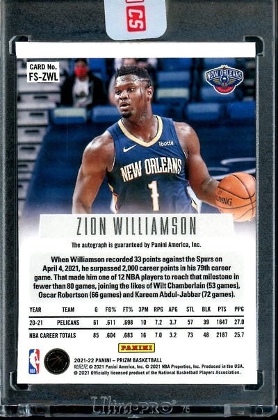 2021-22 Panini Prizm Zion Williamson Throwback Auto Pelicans