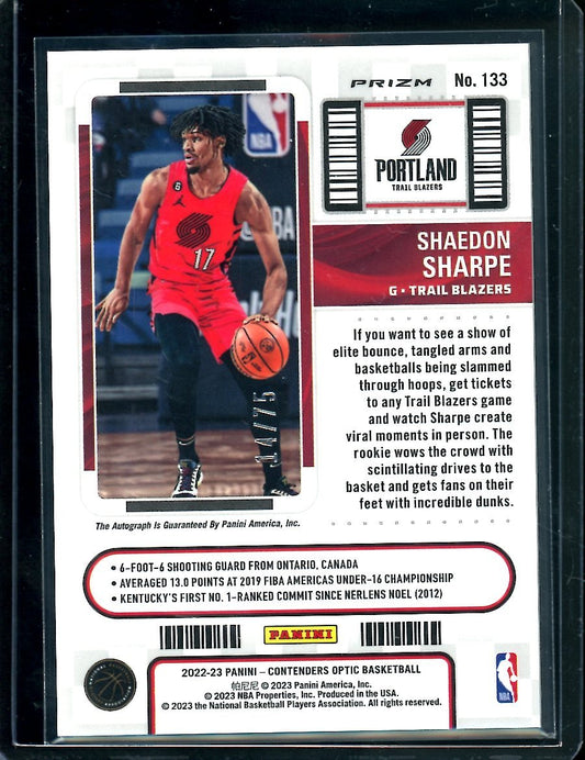 2022-23 Panini Contenders Optic Shaedon Sharpe Rookie Ticket Auto Green /75 Trail Blazers