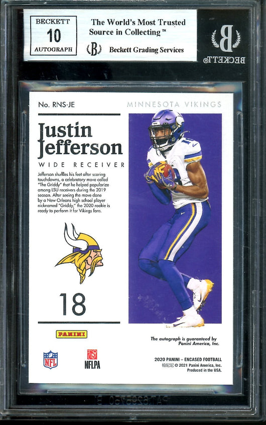 2020 Panini Encased Justin Jefferson Rookie Notable Signatures Auto /50 BGS 9 Vikings