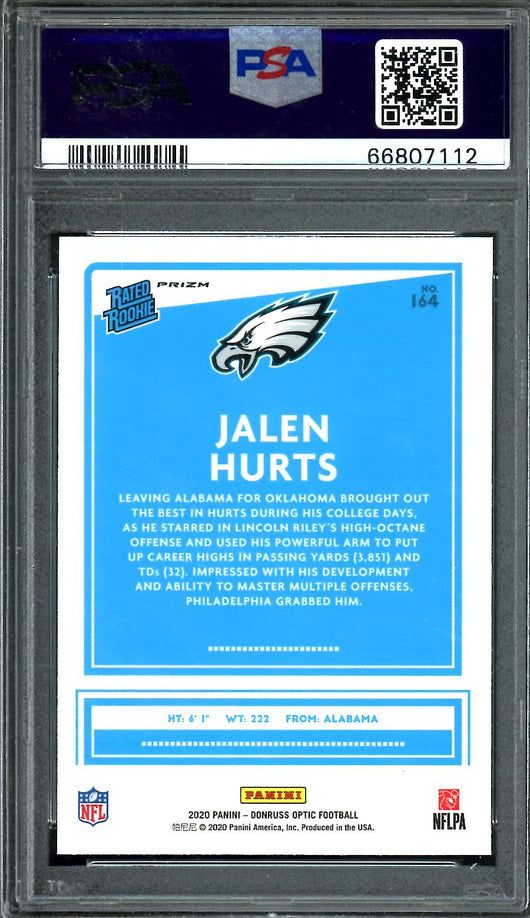 2020 Panini Optic Jalen Hurts Rookie Holo PSA 10 Eagles
