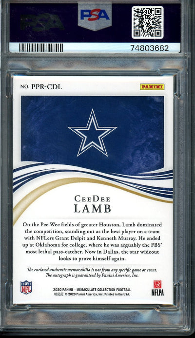 2020 Panini Immaculate CeeDee Lamb Rookie RPA /75 PSA 9 Cowboys