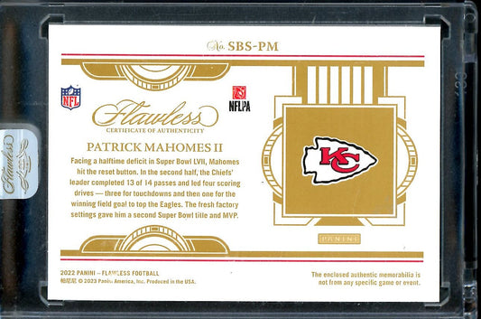 2022 Panini Flawless Patrick Mahomes Super Bowl LVII Patch /25 Chiefs