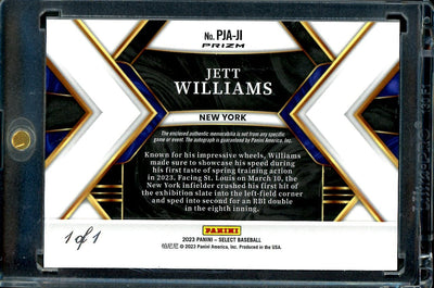 2023 Panini Select Jett Williams Rookie Superfractor RPA 1/1 Mets