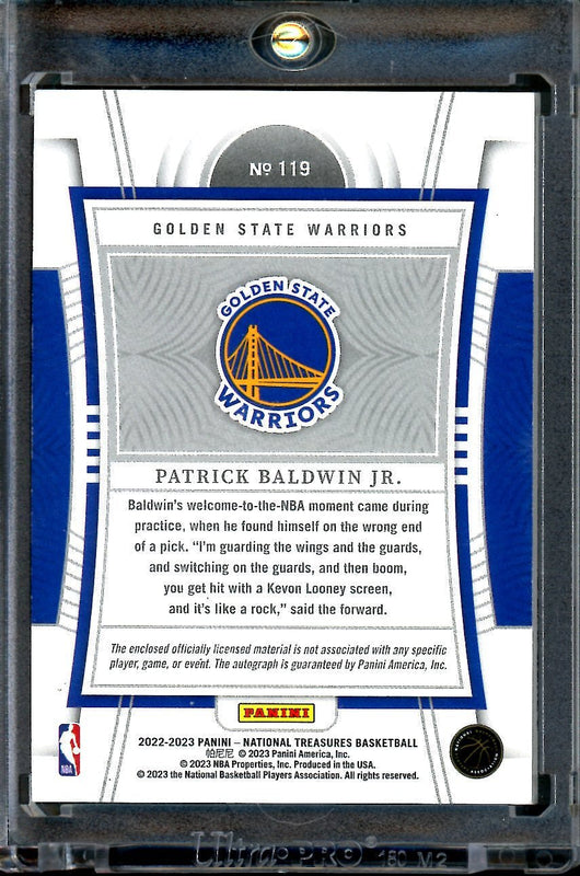 2022/23 Panini National Treasures Patrick Baldwin Jr. Rookie Nike Swoosh RPA /3 Warriors