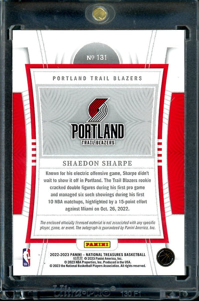 2022/23 Panini National Treasures Shaedon Sharpe Rookie True RPA /99 Trail Blazers