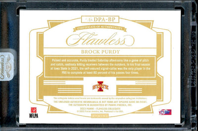 2023 Panini Flawless Collegiate Brock Purdy Patch Auto FOTL Pink /3 Iowa State