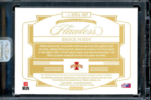 2023 Panini Flawless Collegiate Brock Purdy Patch Auto FOTL Pink /3 Iowa State