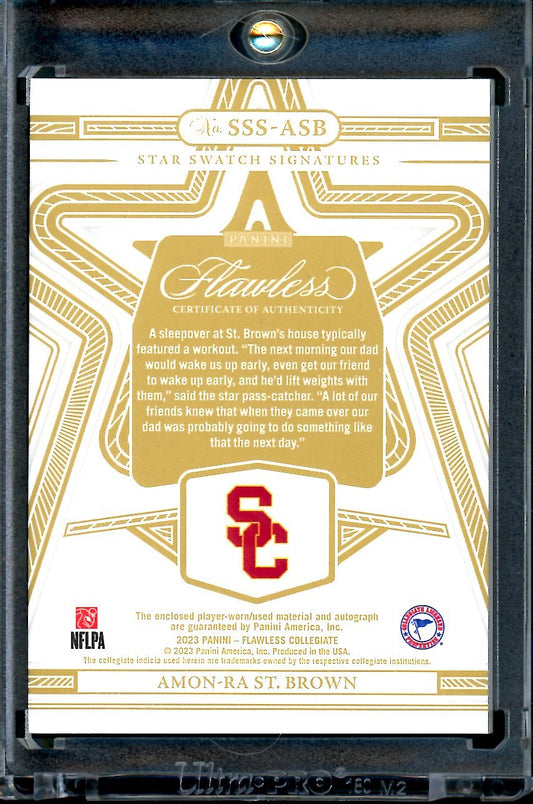 2023 Panini Flawless Collegiate Amon-Ra St. Brown Star Swatch Signatures Patch Auto FOTL Pink /3 USC