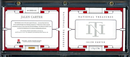2023 Panini National Treasures Collegiate Jalen Carter Rookie Booklet Patch Auto 1/1 Georgia