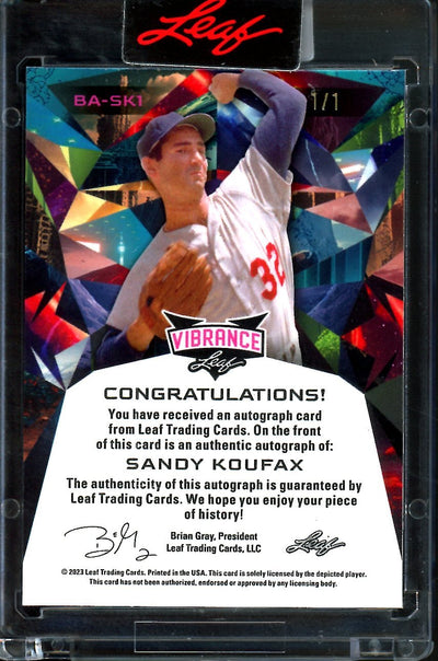2023 Leaf Vibrance Sandy Koufax Auto Gold Vinyl 1/1 Dodgers