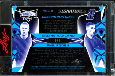 2023 Leaf Vibrance Erling Haaland/Phil Foden Dual Auto Blue Shimmer 1/1 Manchester City
