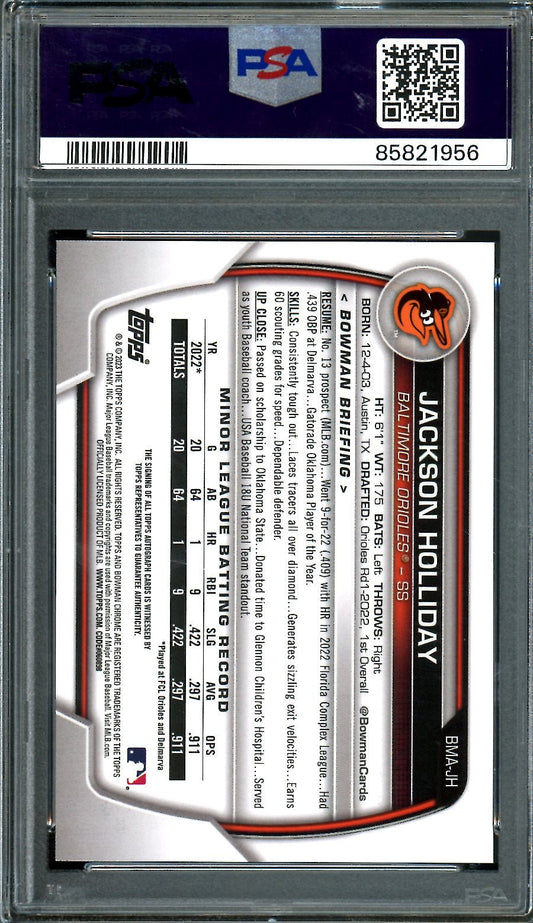 2023 Bowman Chrome Mega Box Jackson Holliday Auto Green /99 PSA 10 Orioles