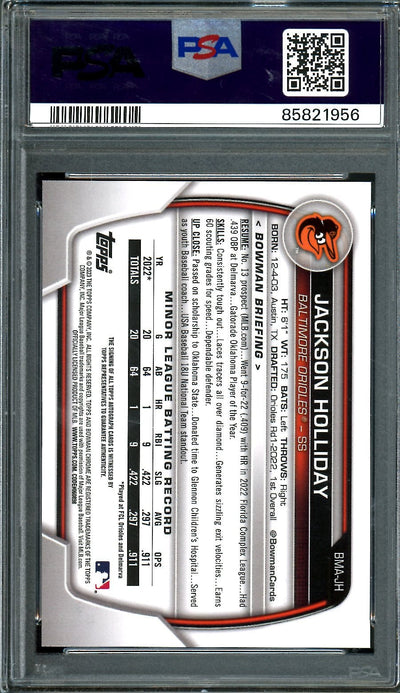 2023 Bowman Chrome Mega Box Jackson Holliday Auto Green /99 PSA 10 Orioles
