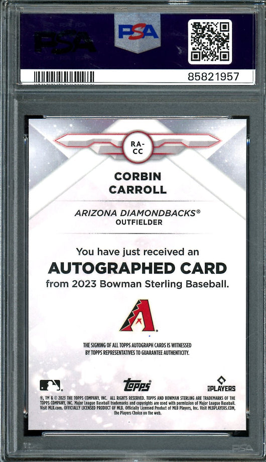 2023 Bowman Sterling Corbin Carroll Rookie Auto Orange /75 PSA 10 Diamondbacks