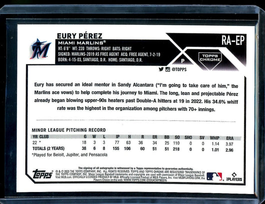 2023 Topps Chrome Eury Perez Rookie Auto Orange /25 Marlins