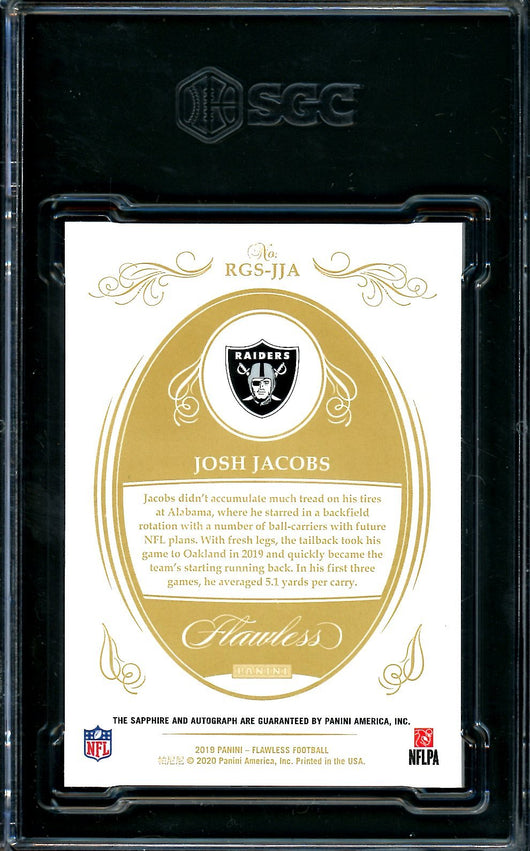 2019 Panini Flawless Josh Jacobs Rookie Sapphire Auto /15 SGC 9.5 Raiders