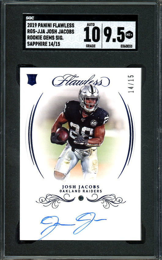 2019 Panini Flawless Josh Jacobs Rookie Sapphire Auto /15 SGC 9.5 Raiders