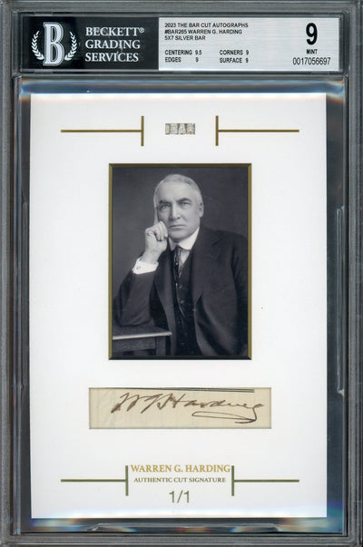 2023 The Bar Cut Autograph Edition Warren G. Harding 5x7 Cut Auto 1/1 BGS 9