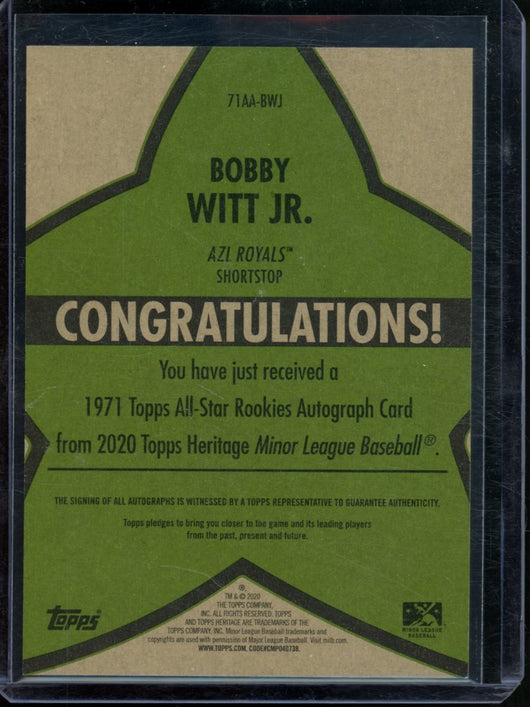 2020 Topps Heritage Minor league Bobby Witt Jr. 1971 All-Star Rookie Auto /50 Royals