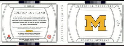 2025 Panini National Treasures Collegiate Colston Loveland 1/1 Rookie Booklet Autograph Patch