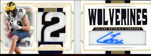 2025 Panini National Treasures Collegiate Colston Loveland 1/1 Rookie Booklet Autograph Patch