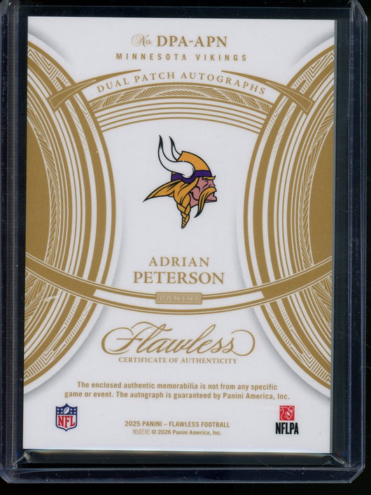 2025 Panini Flawless Adrian Peterson Dual Patch Autographs /20 Vikings